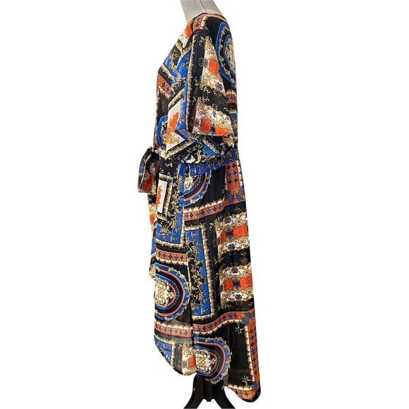 LIVE 4 TRUTH Women's 3X Royal Print Kimono Caftan Maxi Dress - Picture 5 of 10